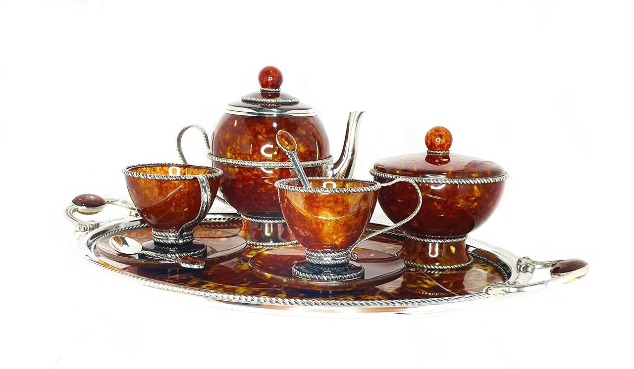 Collectible amber and silver tea service