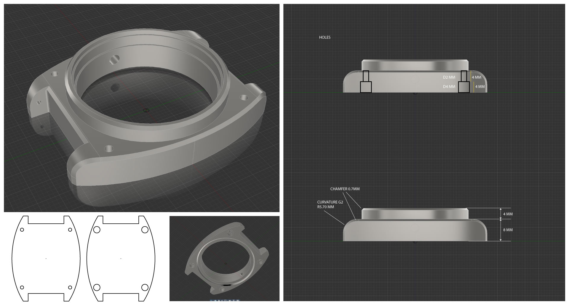 Watch case technical model and production drawings